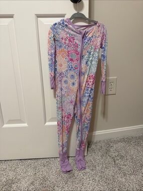 Little Sleepies Lavender Trim Floral Zip Footed Pajamas